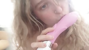 Cute Blonde Whore sucks and Gags on her Vibrator for you - big, natural tits out
