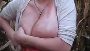 Big boob girl masturbates outdoor