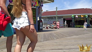 Candid-Asian in booty shorts
