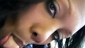Sweetheart gives a blowjob with sexy eye contact