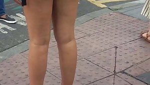 Hot lightskin teen walking the London streets in shorts