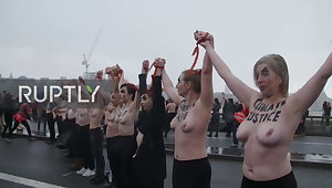 Topless activists block London Bridge