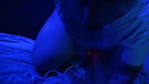 Little Mousey Masturbates and Gets a Facial with Blue Lights