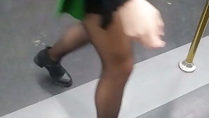 black nylon girl in subway