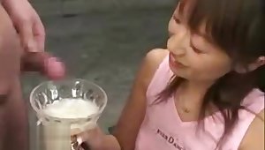 jap whore swallows cum from men